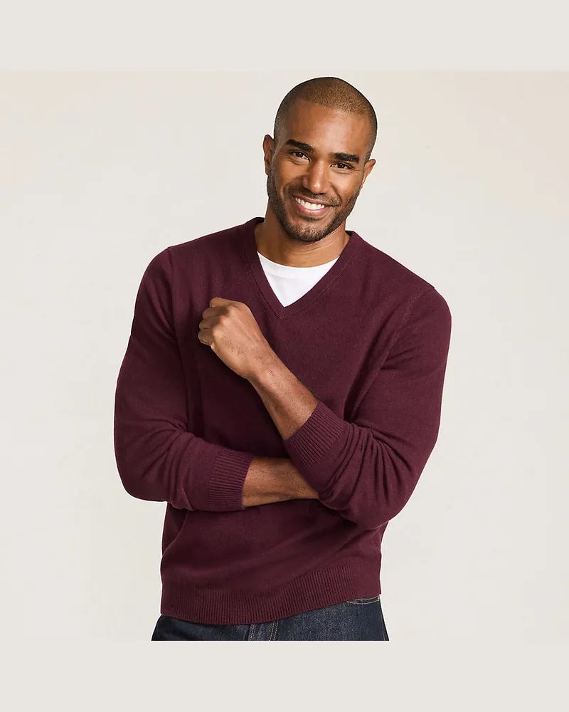 Lands' End Kaschmirpullover mit V-Ausschnitt, Herren, Größe regular, Rot, Kaschmir, by Rot