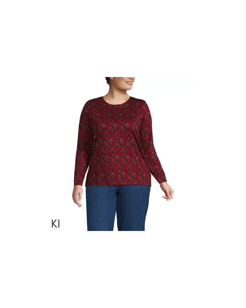 Lands' End Supima-Shirt, Langarm, Damen, Größe plus, Rot, Baumwolle, by Rot