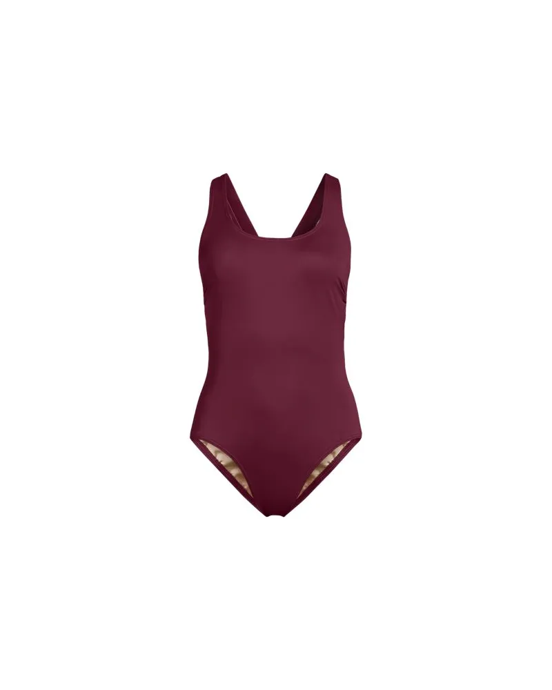 Lands' End Komfort-Badeanzug mit gekreuzten Trägern, hohes Bein,, Damen, Größe plus, Rot, Nylon-Mischung, by Rot