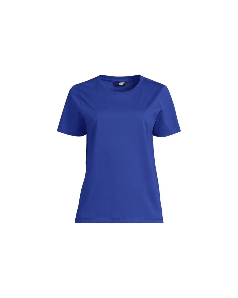Lands' End Supima T-Shirt mit Rundhalsausschnitt, Damen, Größe petite, Blau, Baumwolle, by Blau