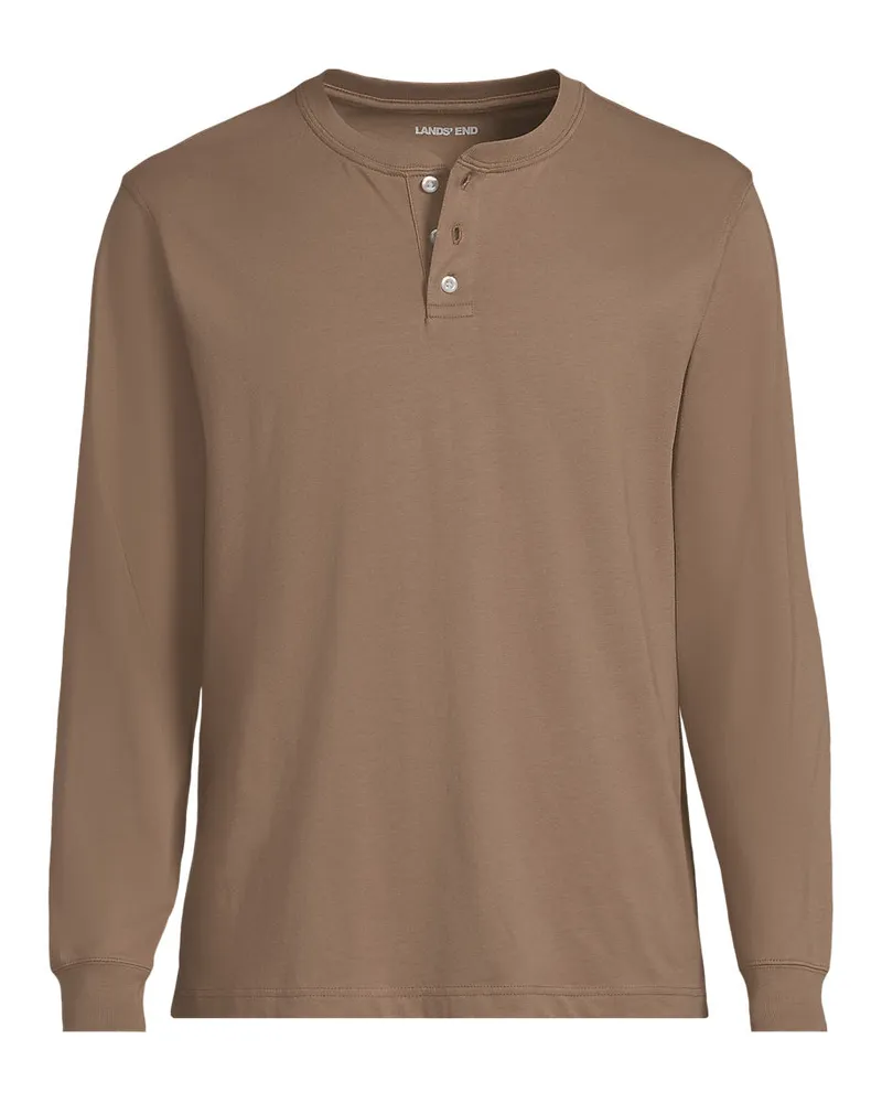 Lands' End Super-T Langarm-Henleyshirt, Classic Fit, Herren, Größe regular, Braun, Baumwolle, by Braun