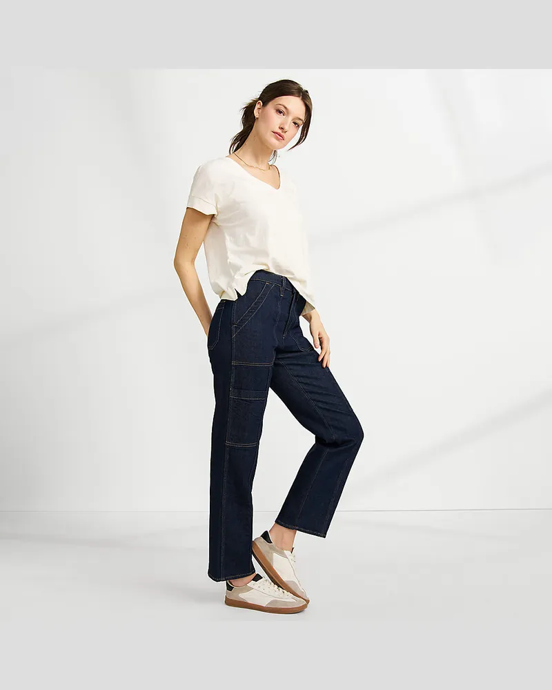 Lands' End Knöchellange Soft Denim Cargojeans, Damen, Größe regular, Blau, Elasthan/Baumwoll-Mischung, by Blau