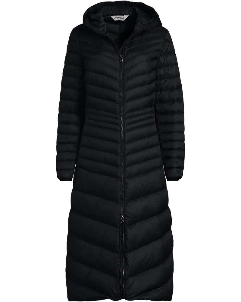 Lands' End Ultraleichter Maxi-Daunenmantel mit Kapuze WANDERWEIGHT, Damen, Größe plus, Schwarz, Nylon/Daunen, by Schwarz