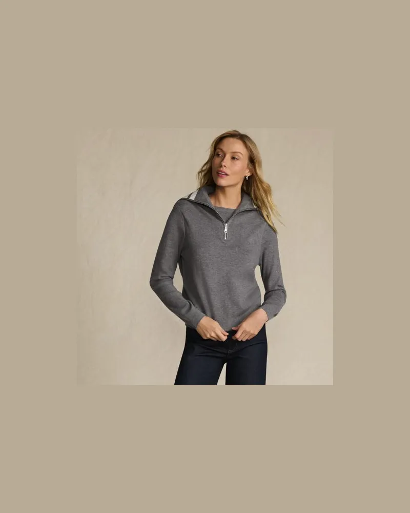 Lands' End Feinstrick-Pullover in Troyer-Optik, Damen, Größe:32-34 regular, Grau, Polyester/Viskose/Polyester-Mischung, by Grau
