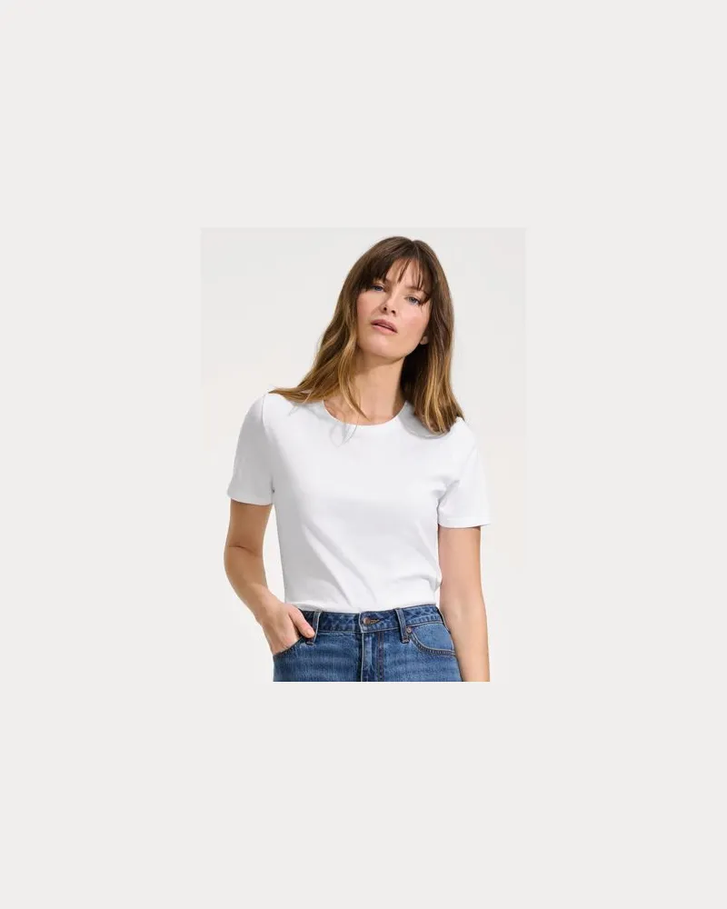 Lands' End Supima Kurzarm-Shirt mit rundem Ausschnitt, Damen, Größe plus, Weiß, Baumwolle, by Weiß