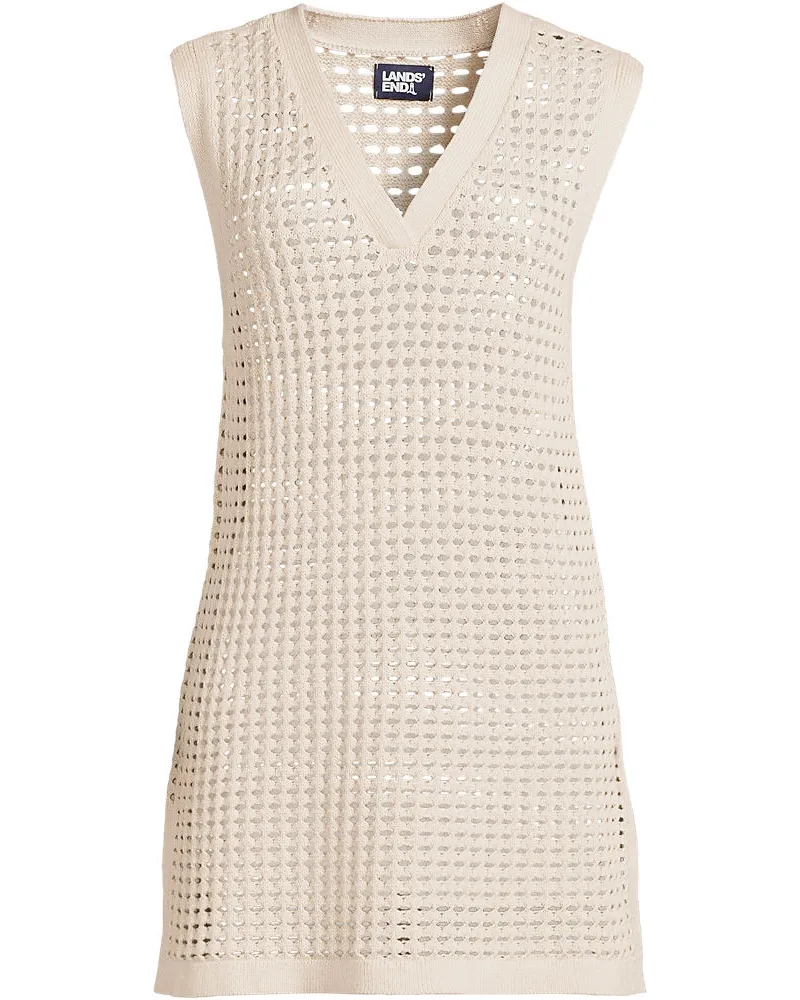 Lands' End Strick-Strandkleid mit V-Ausschnitt, Damen, Größe plus, Beige, Baumwolle, by Beige