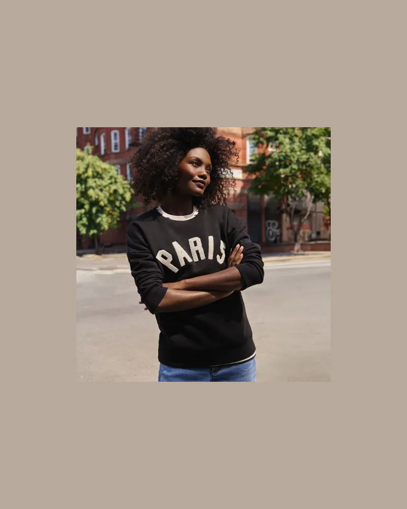 Lands' End Beflocktes Sweatshirt, Damen, Größe:40-42 regular, Schwarz, Baumwolle/Polyester, by Schwarz