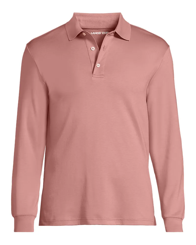 Lands' End Supima Langarm-Polo, Classic Fit, Herren, Größe regular, Pink, Baumwolle, by Pink