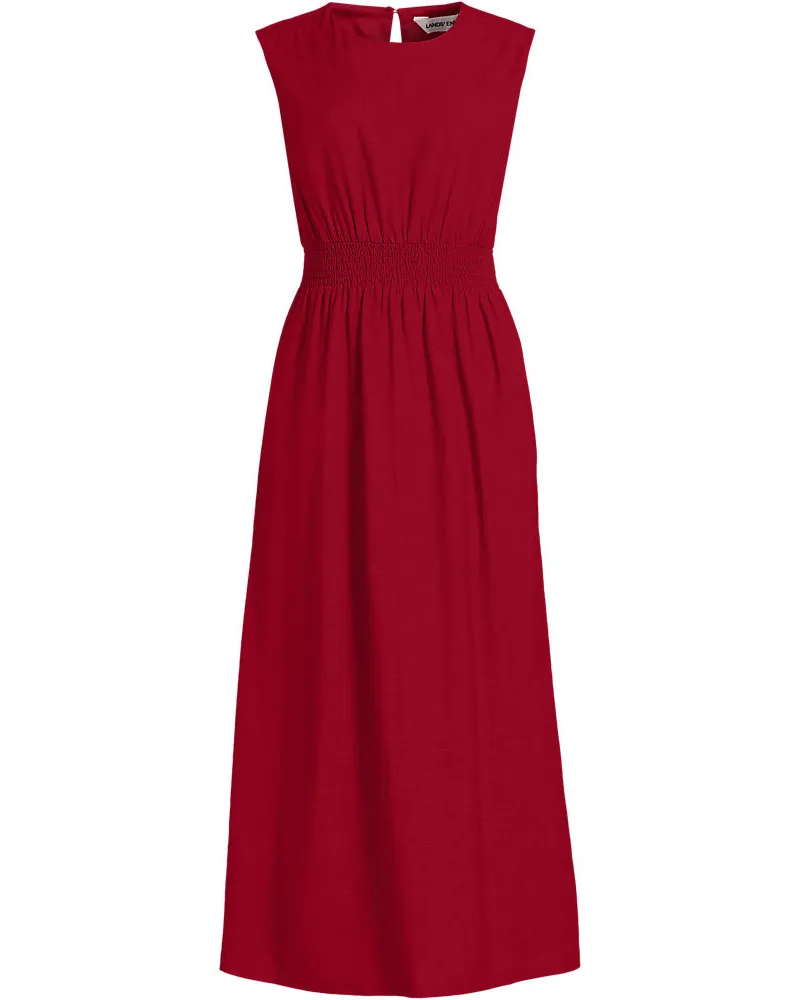 Lands' End Ärmelloses Midikleid, Damen, Größe regular, Rot, Baumwolle/Viskose/Baumwoll-Mischung, by Rot