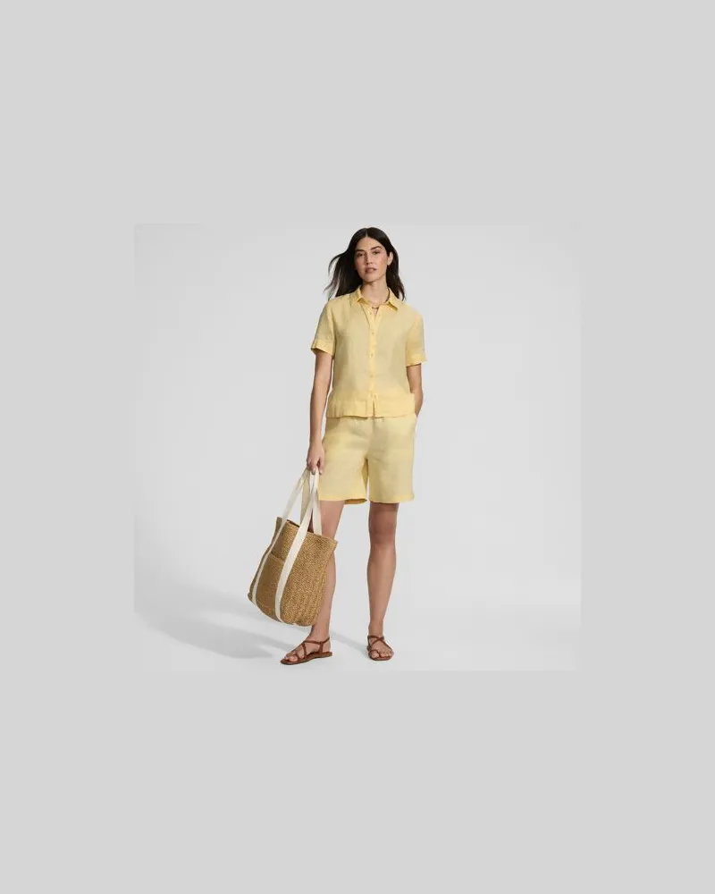 Lands' End Premium Reinleinen-Hemd mit kurzen Ärmeln, Damen, Größe:44-46 petite, Gelb, Leinen, by Gelb
