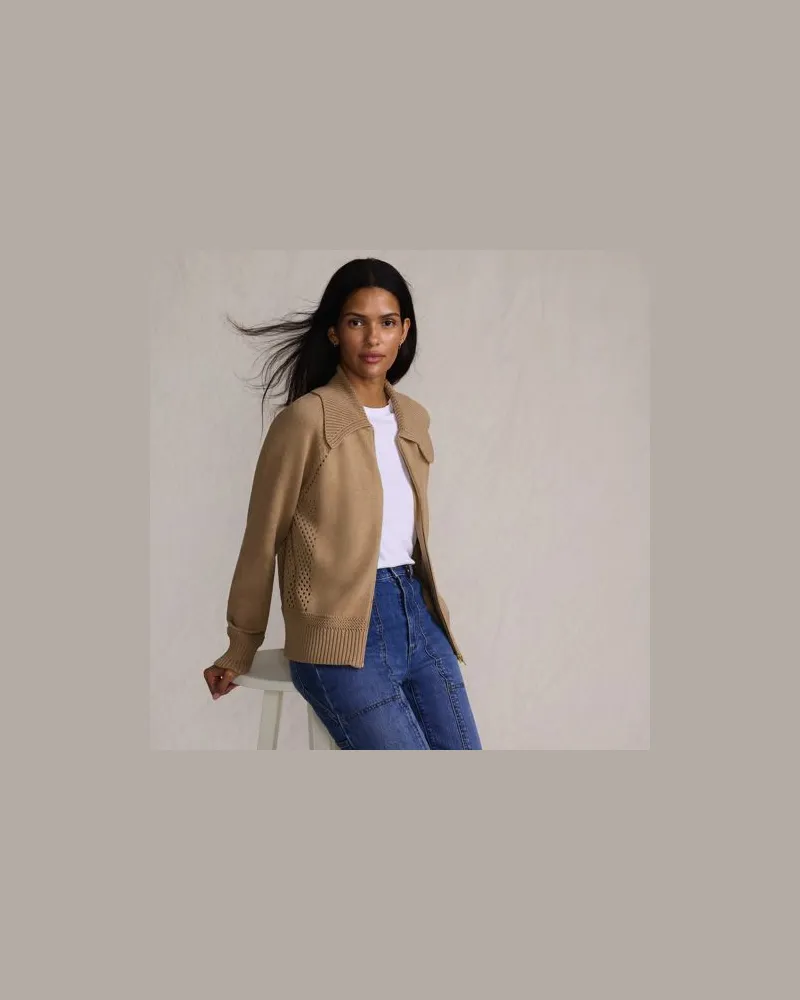 Lands' End Baumwoll-Zippercardigan mit großem Kragen DRIFTER, Damen, Größe regular, Braun, Baumwolle, by Braun