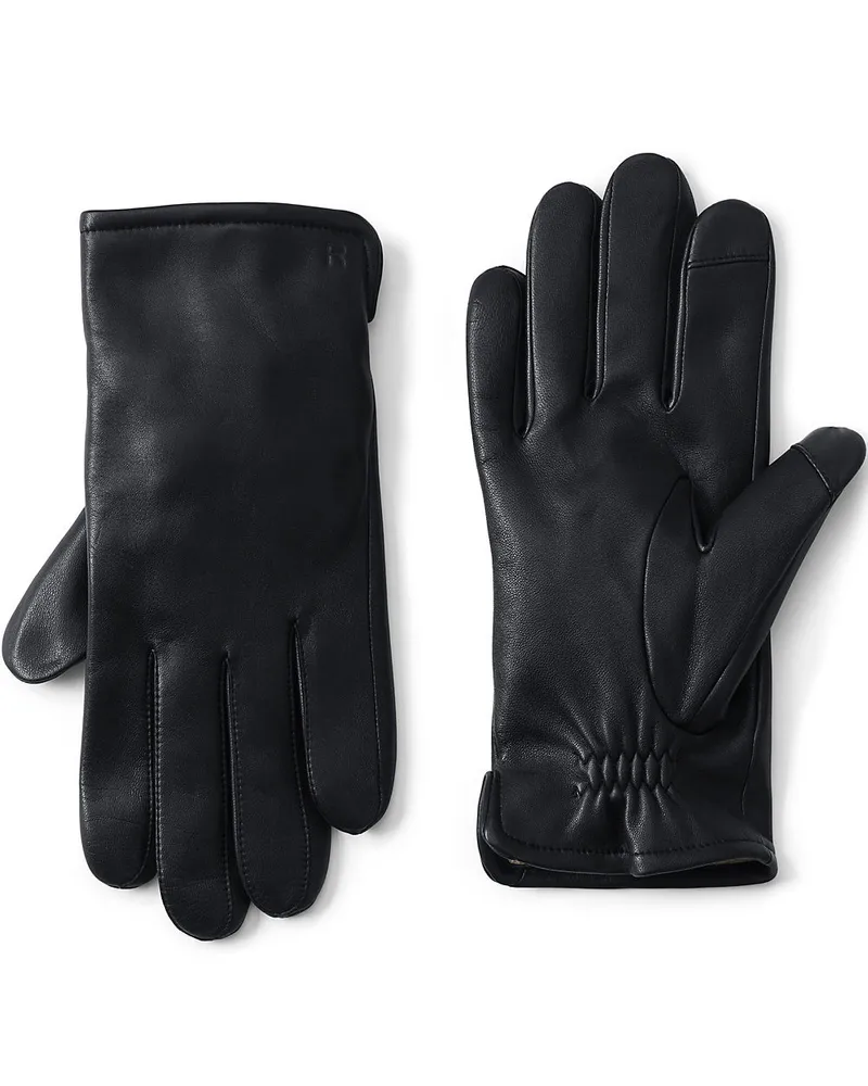 Lands' End Leder-Handschuhe mit Kaschmirfutter, Herren, Größe regular, Schwarz, Kaschmir/Leder, by Schwarz
