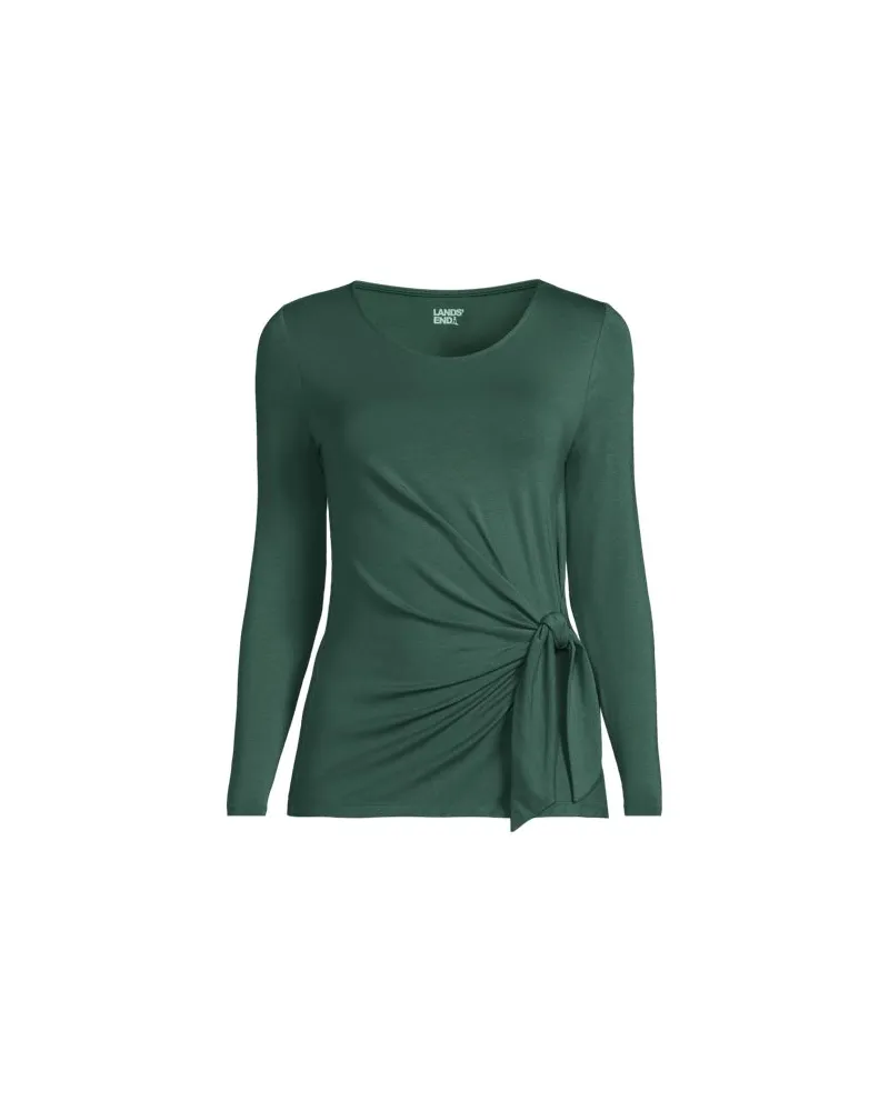 Lands' End Langarmshirt mit Knotendetail aus Baumwolle/Modal-Mix, Damen, Größe regular, Grün, Elasthan/Baumwoll-Mischung, by Grün
