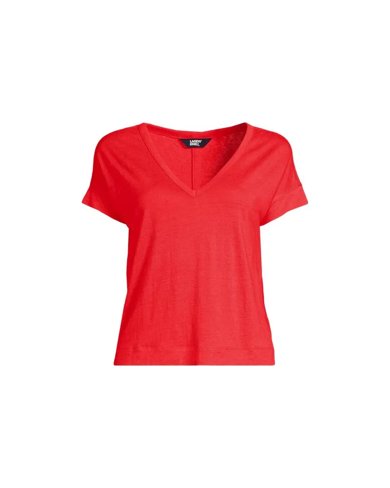 Lands' End Leinen/Modal-Shirt mit V-Ausschnitt, Damen, Größe:32-34 petite, Orange, Leinen/Baumwolle Modal, by Orange