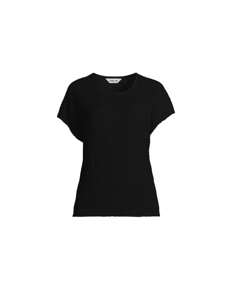 Lands' End Crinkle-Shirt, Damen, Größe regular, Schwarz, Polyester/Viskose/Polyester-Mischung, by Schwarz