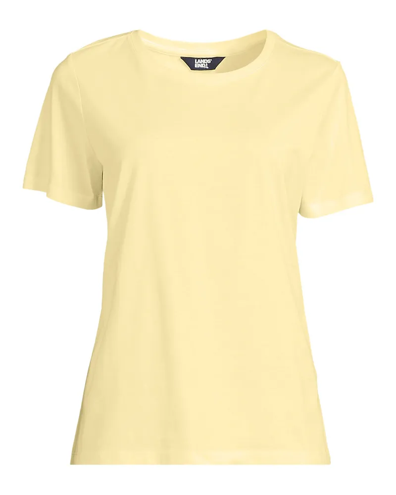 Lands' End Supima T-Shirt mit Rundhalsausschnitt, Damen, Größe regular, Gelb, Baumwolle, by Gelb