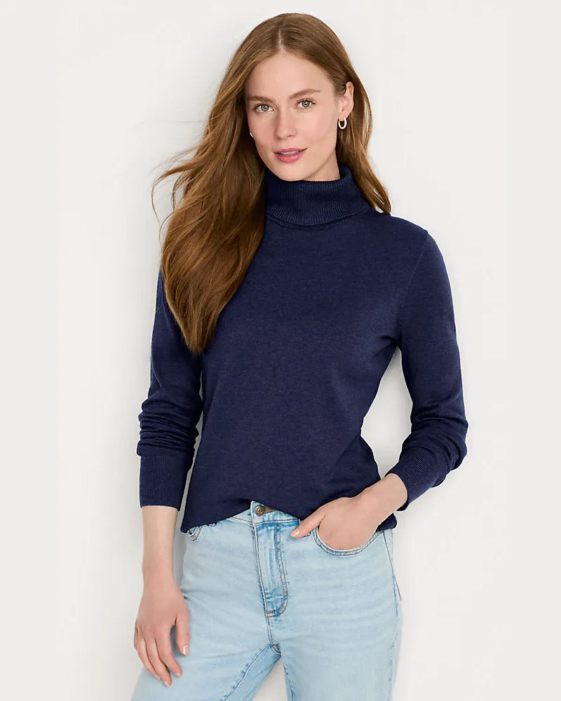 Lands' End Feinstrick-Rollkragenpullover aus Baumwolle, Damen, Größe regular, Blau, Baumwolle, by Blau