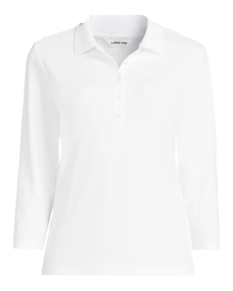 Lands' End Supima ® Poloshirt mit 3/4-Ärmeln, Damen, Größe plus, Weiß, Baumwolle, by Weiß