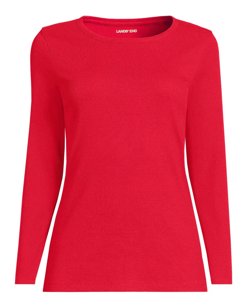 Lands' End Langarmshirt aus mikrofeinem Baumwollripp, Damen, Größe petite, Rot, Baumwolle/Elasthan, by Rot