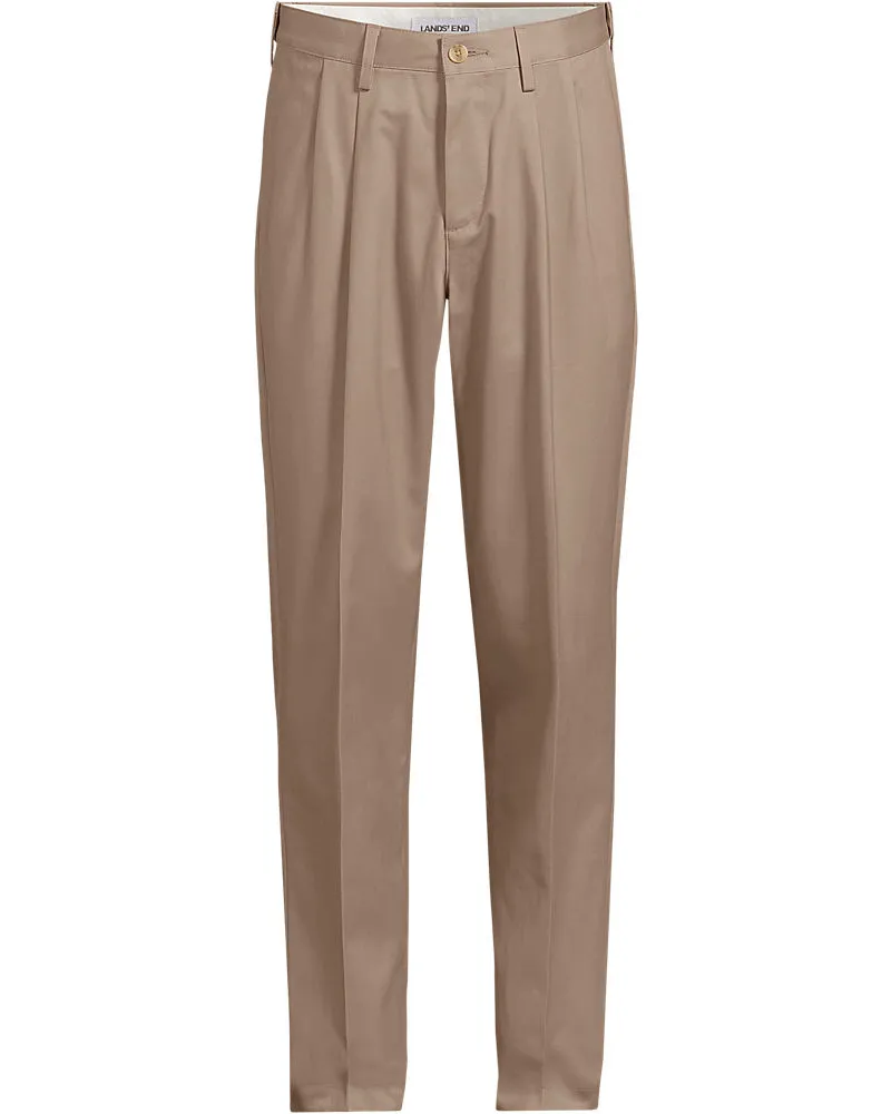 Lands' End Bügelleichte Chinohose mit Bundfalten, Komfortbund, Classic Fit, Herren, Größe regular, Beige, by Beige