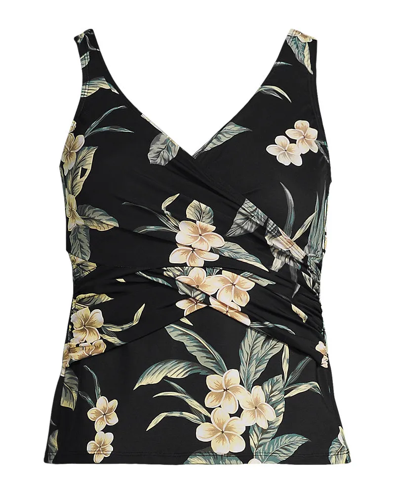 Lands' End Tankini-Top mit Wickelfront Slender, Damen, Größe plus, Schwarz, Elasthan/Nylon-Mischung, by Schwarz