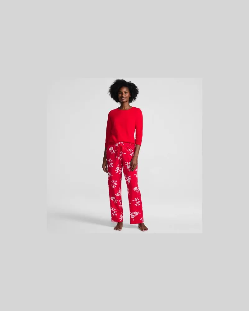 Lands' End Gemustertes Pyjama-Set aus Baumwoll-Jersey, Damen, Größe petite, Rot, Elasthan/Baumwoll-Mischung, by Rot