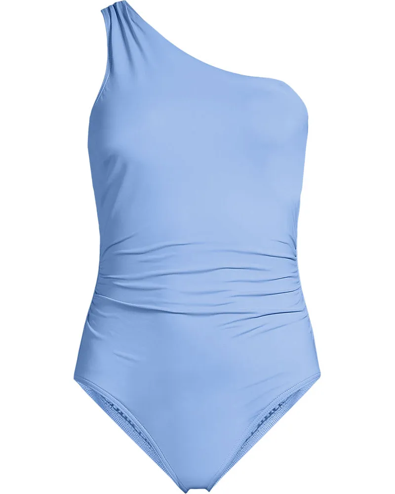 Lands' End Asymmetrischer Badeanzug mit Raffungen, Damen, Größe regular, Blau, Nylon-Mischung, by Blau