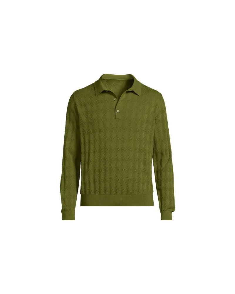 Lands' End Feinstrick-Poloshirt, Herren, Größe:60 regular, Grün, Baumwolle, by Grün