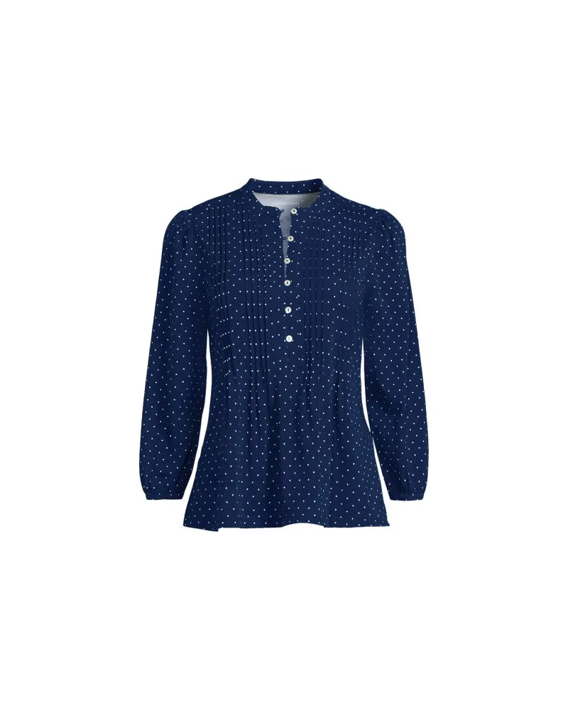 Lands' End Baumwolle/Modal-Biesenshirt mit 3/4-Ärmeln, Damen, Größe petite, Blau, Elasthan/Baumwoll-Mischung/Synthetic-blend, by Blau