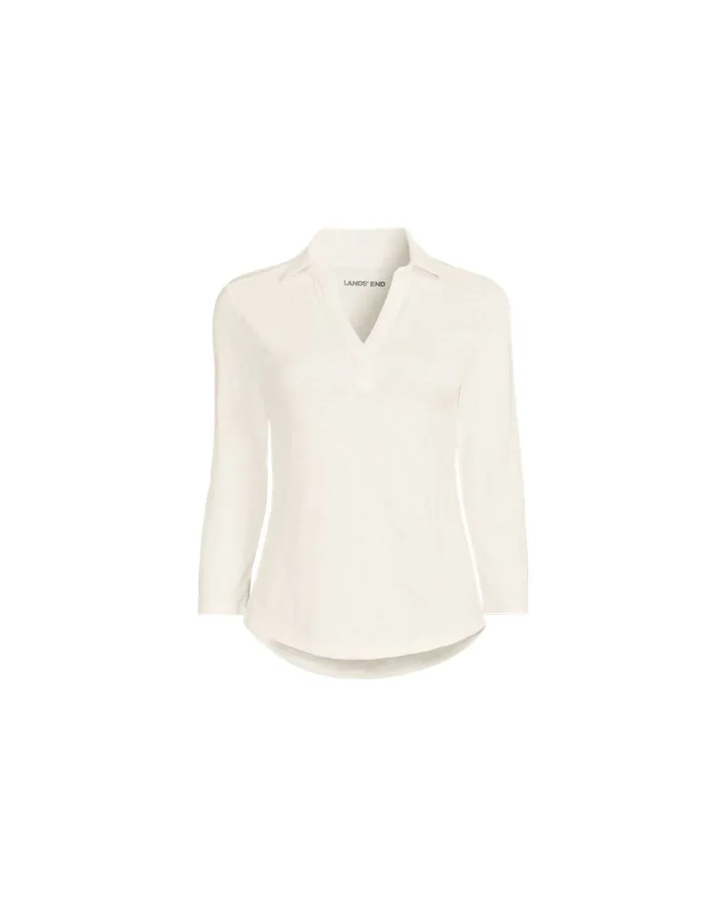 Lands' End Poloshirt mit 3/4-Ärmeln, Damen, Größe plus, Weiß, Baumwolle, by Weiß