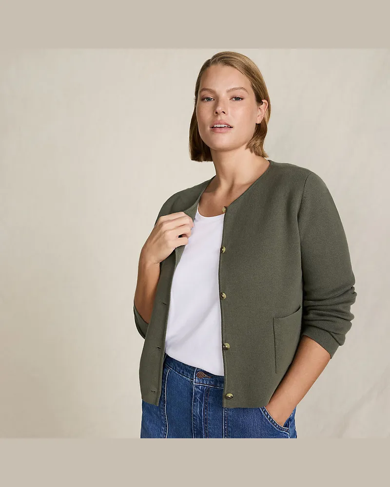 Lands' End Kragenloser Feinstrick-Blazer, Damen, Größe plus, Grün, Baumwolle, by Grün