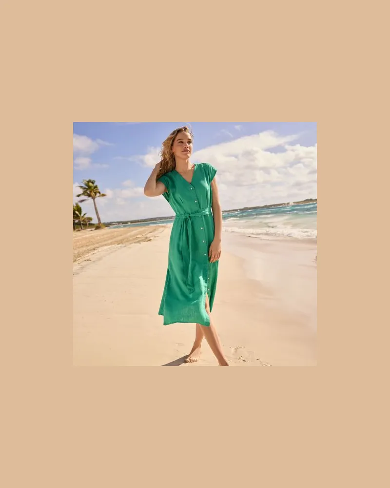 Lands' End Midikleid aus Leinen, Damen, Größe:40-42 regular, Grün, Leinen, by Grün