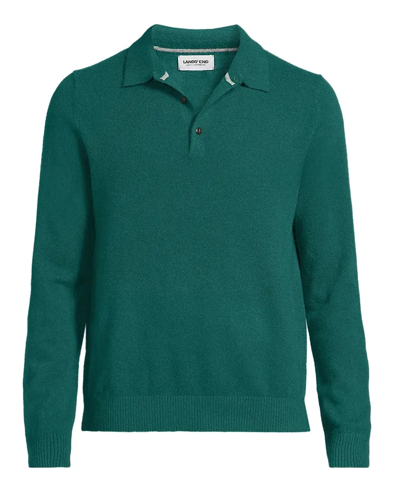 Lands' End Kaschmirpullover mit Polokragen, Herren, Größe regular, Grün, Kaschmir, by Grün