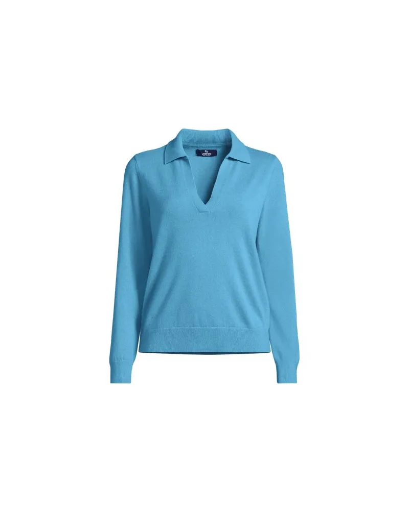Lands' End Relaxter Kaschmir-Pullover mit Polokragen, Damen, Größe:32-34 regular, Blau, Kaschmir, by Blau