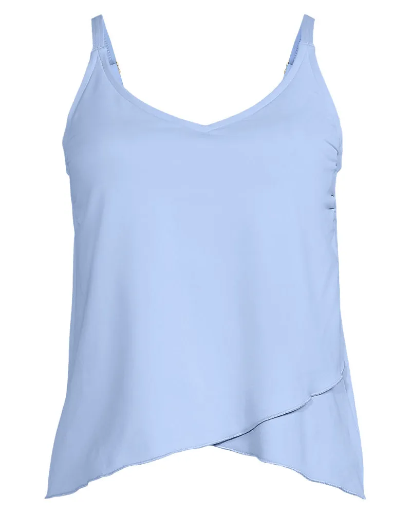 Lands' End Tankinitop mit Tulpensaum chlorresistent, Damen, Größe plus, Blau, Nylon-Mischung, by Blau