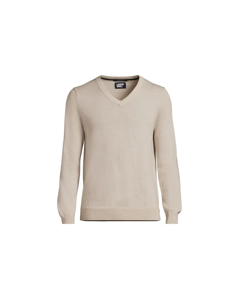 Lands' End Merino-Pullover mit V-Ausschnitt, Herren, Größe:60 regular, Braun, Wolle, by Braun