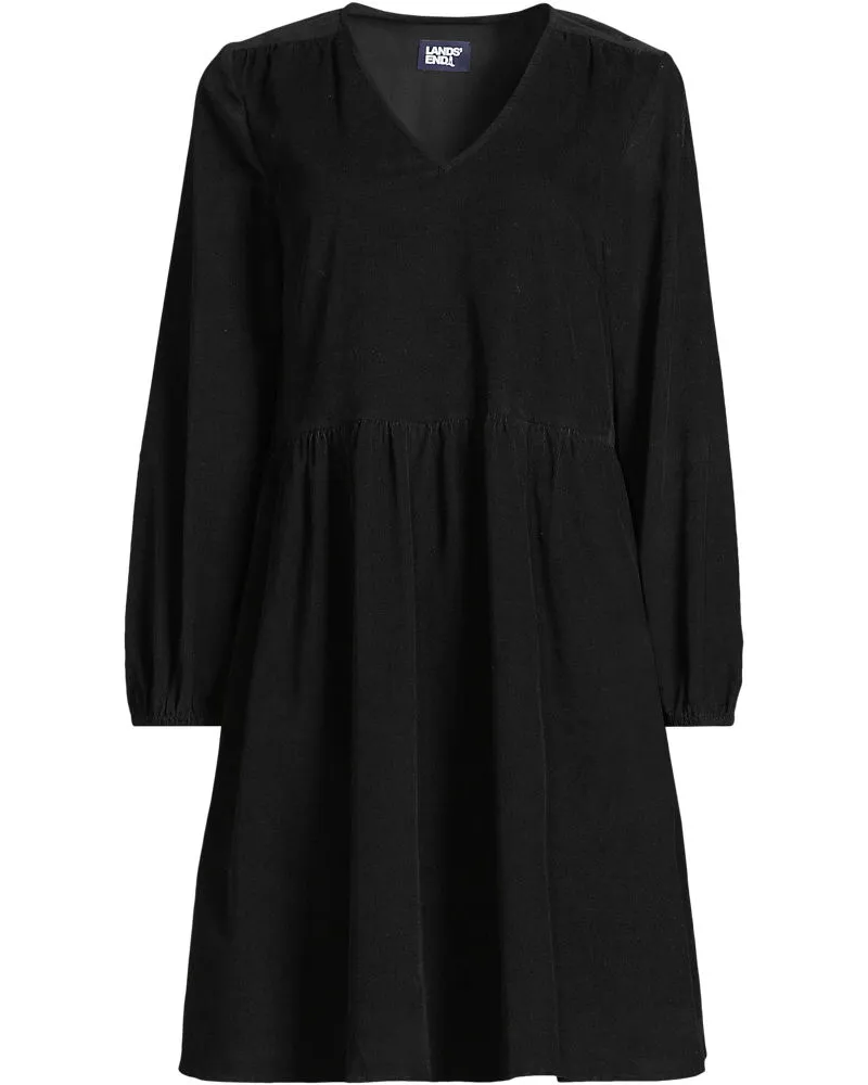 Lands' End Ausgestelltes Feincordkleid, Damen, Größe regular, Schwarz, Baumwolle, by Schwarz