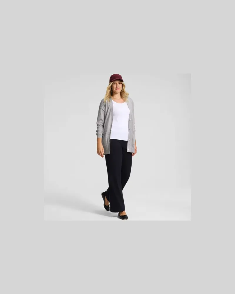 Lands' End Langer Merino-Cardigan, Damen, Größe regular, Grau, Wolle, by Grau