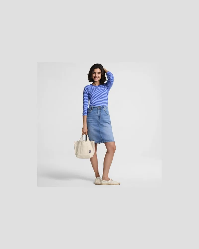 Lands' End Langarmshirt aus mikrofeinem Baumwollripp, Damen, Größe regular, Blau, Baumwolle/Elasthan, by Blau