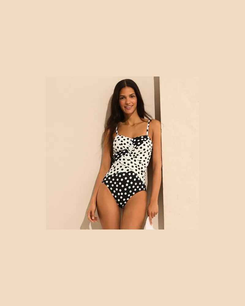 Lands' End Bandeau-Badeanzug Slender in Wickeloptik, Damen, Größe regular, Schwarz, Elasthan/Nylon-Mischung, by Schwarz