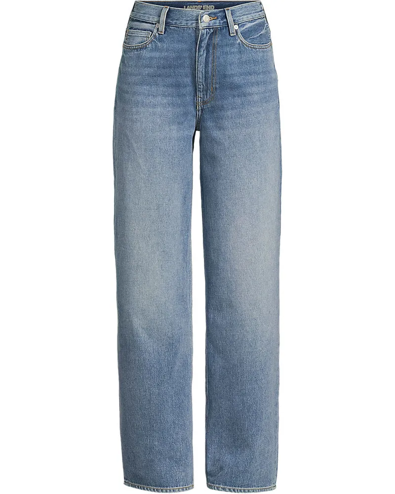 Lands' End Mid Waist Baggy Jeans aus Baumwolle, Damen, Größe petite, Blau, Baumwolle, by Blau