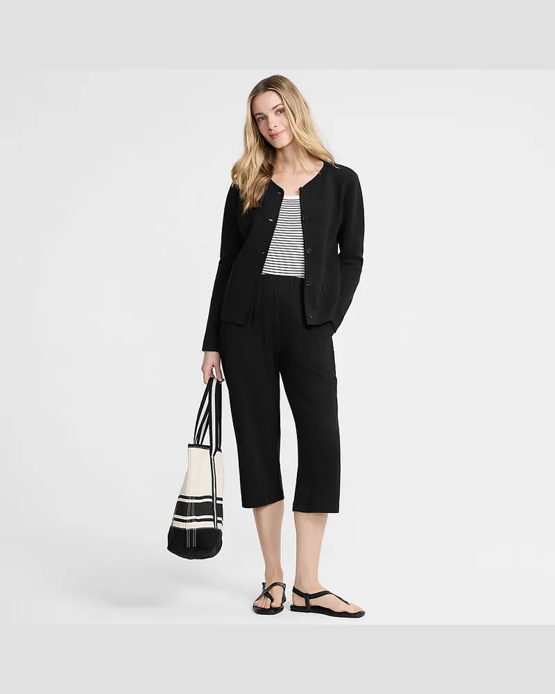 Lands' End Sport Knit Caprihose, Damen, Größe regular, Schwarz, Baumwolle, by Schwarz
