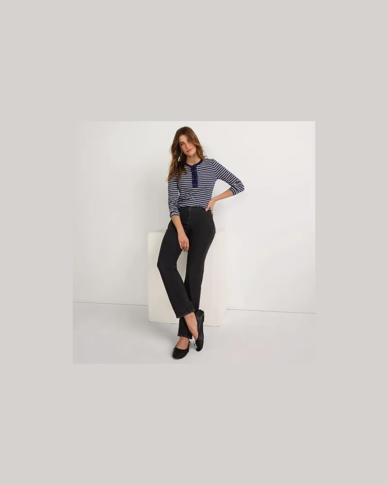 Lands' End Naturfarbene Straight Fit Jeans High Waist, Damen, Größe petite, Schwarz, Baumwoll-Mischung/Polyester-Mischung, by Schwarz