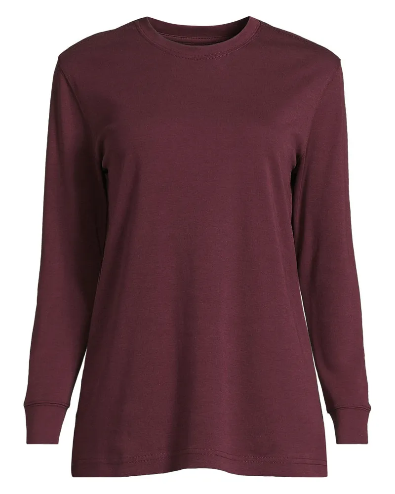 Lands' End Langärmeliges Supima Rundhalsshirt aus Interlock-Baumwolle, Damen, Größe regular, Rot, Baumwolle/Elasthan, by Rot