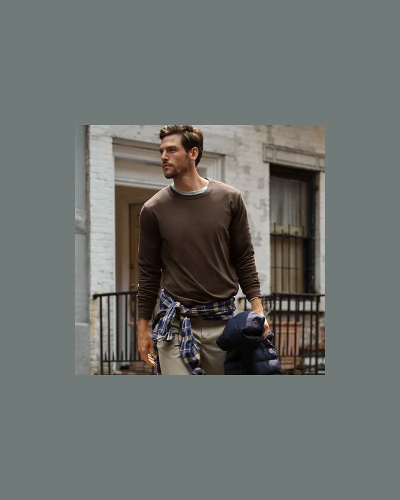 Lands' End Super-T Langarm-Shirt, Classic Fit, Herren, Größe:56-58 regular, Braun, Baumwolle, by Braun