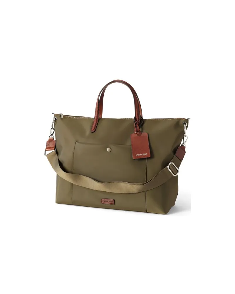 Lands' End Wasserabweisende, verstaubare Reise-Shoppertasche, Damen, Größe:null regular, Grün, Nylon/Leder, by Grün