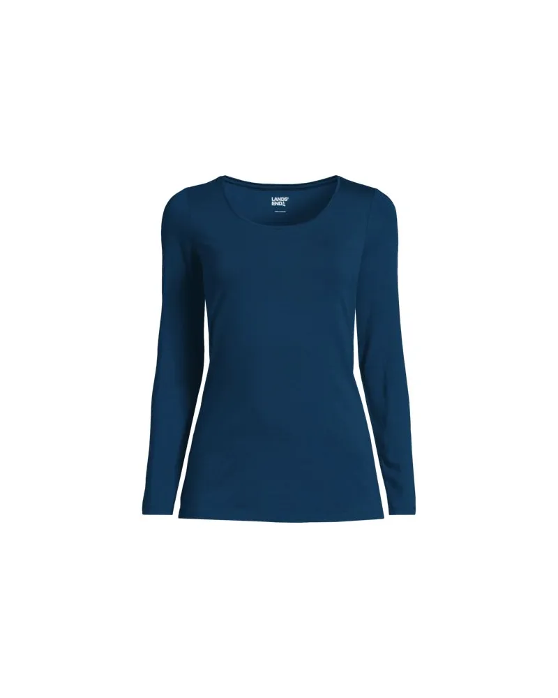 Lands' End Baumwolle/Modal-Shirt mit Ballett-Ausschnitt, Damen, Größe:44-46 regular, Blau, Baumwolle Modal, by Blau