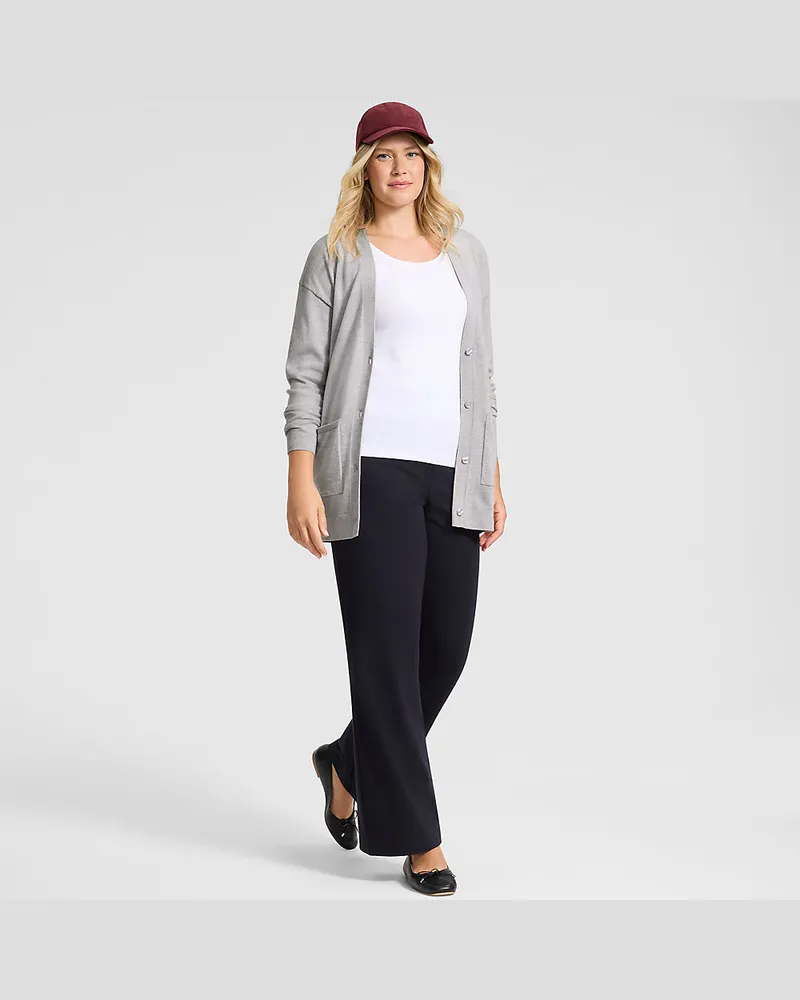 Lands' End Langer Merino-Cardigan, Damen, Größe regular, Grau, Wolle, by Grau