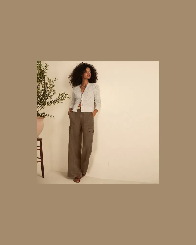 Lands' End Leinen-Cargohose mit weitem Bein, Damen, Größe petite, Braun, Leinen, by Braun