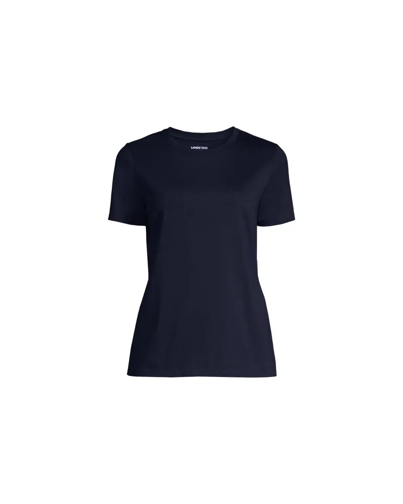 Lands' End Supima Kurzarm-Shirt mit rundem Ausschnitt, Damen, Größe:32-34 regular, Blau, Baumwolle, by Blau